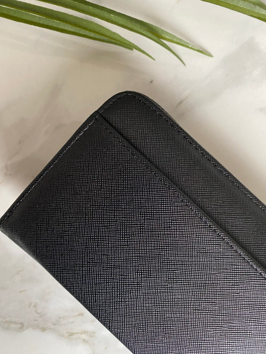BLACK ZIP AROUND WALLET