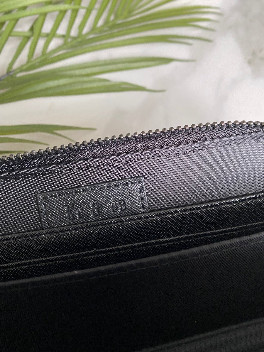 BLACK ZIP AROUND WALLET