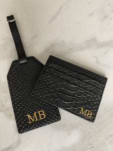 SNAKE SKIN LEATHER CARD HOLDER AND LUGGAGE TAG SET