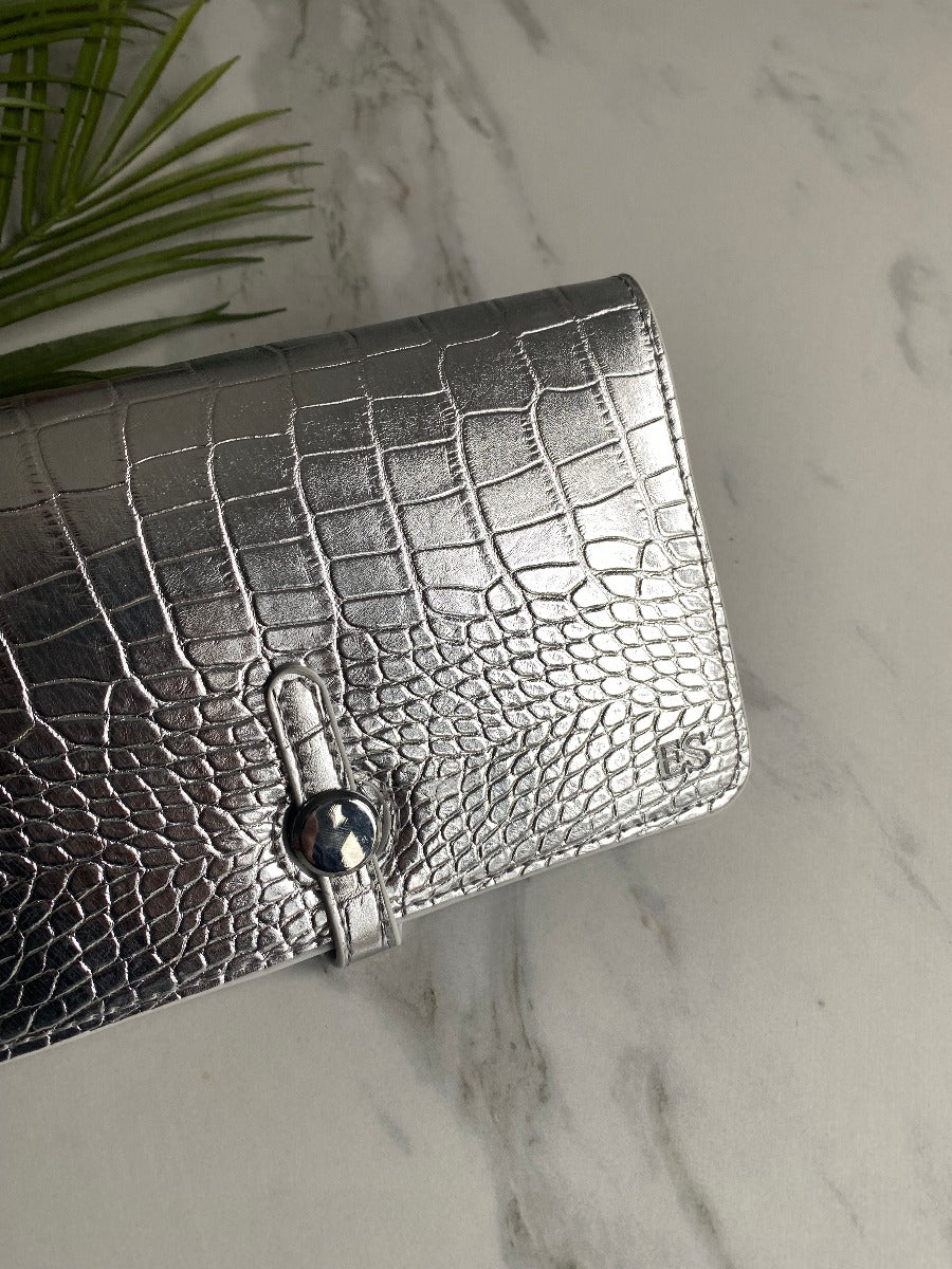 SILVER Women VEGAN Leather Wallet Purse