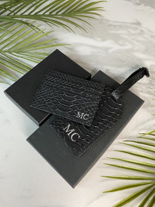 SNAKE SKIN LEATHER CARD HOLDER AND LUGGAGE TAG SET