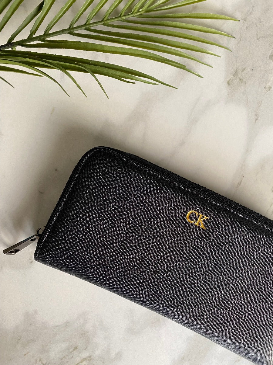 BLACK ZIP AROUND WALLET