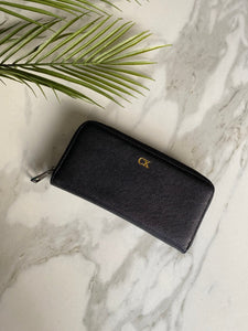 BLACK ZIP AROUND WALLET