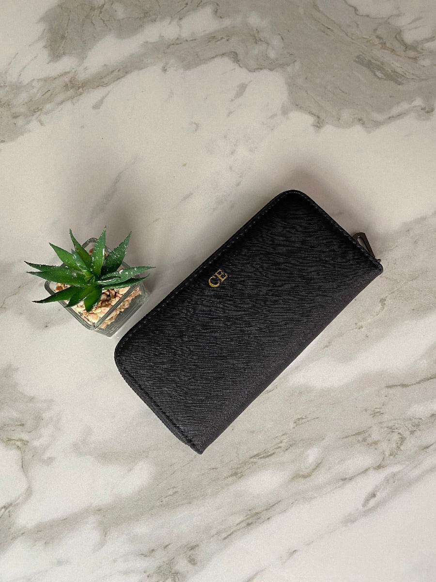 BLACK ZIP AROUND WALLET