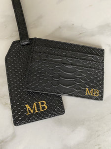 SNAKE SKIN LEATHER CARD HOLDER AND LUGGAGE TAG SET