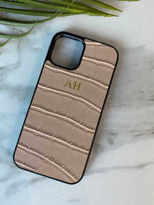 IPhone 12 & 12 Pro Personalised NUDE mock Croc Genuine Leather phone case cover