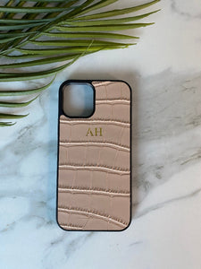 IPhone 11 IPhone XR Personalised NUDE Mock Croc real Leather phone case cover Customised Monogram