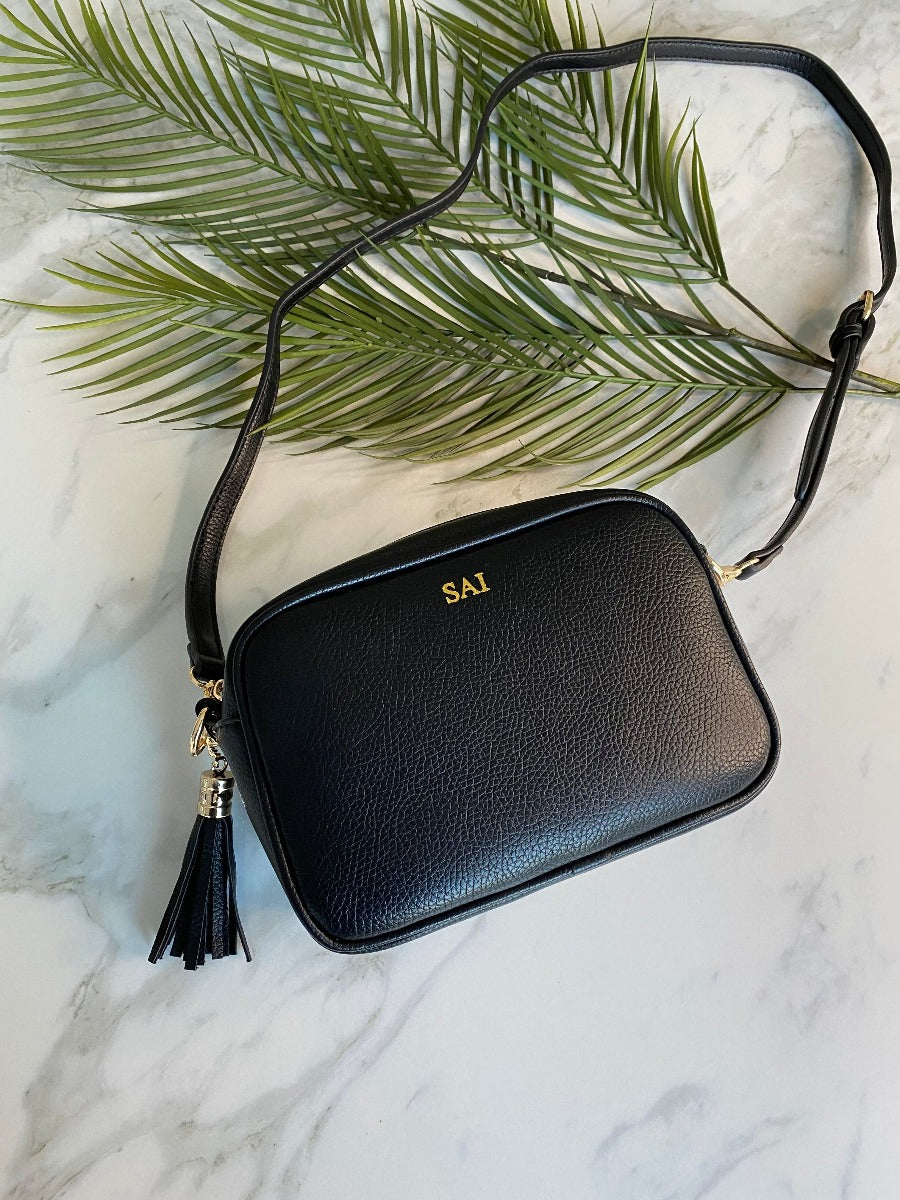 Personalised black cross body bag Clearance