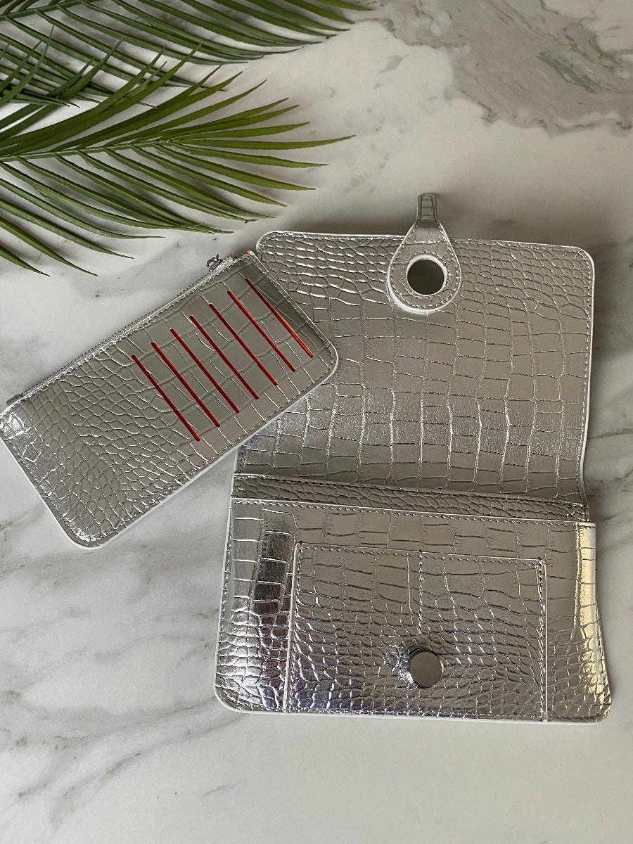 SILVER Women VEGAN Leather Wallet Purse