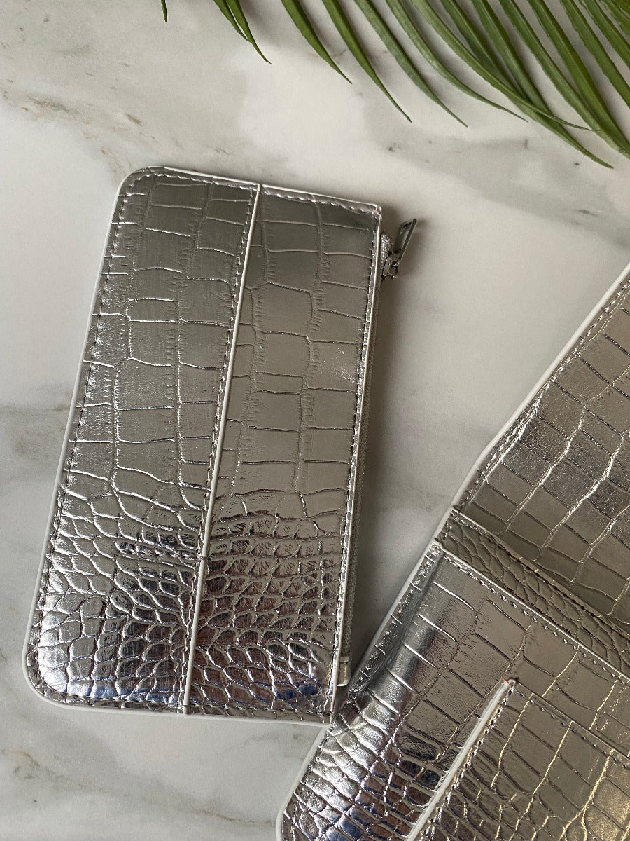 SILVER Women VEGAN Leather Wallet Purse