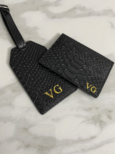 SNAKE SKIN LEATHER CARD HOLDER AND LUGGAGE TAG SET